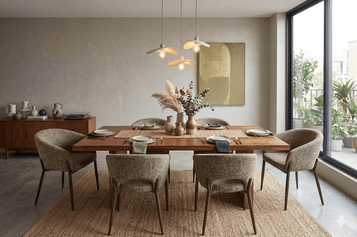 Eetkamerstoelen aangeschoven aan een eettafel op de juiste zithoogte